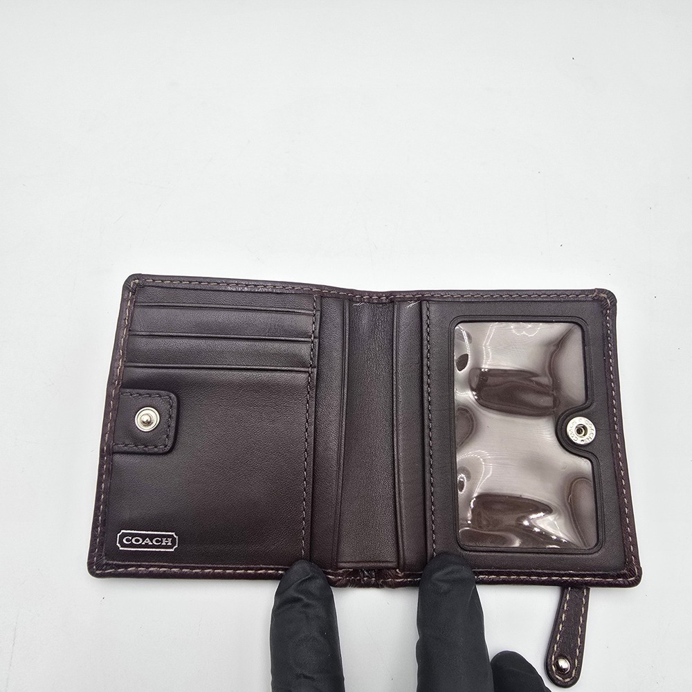Coach‎ Monogram Canvas Snap Wallet Brown Signature Logo Coin Pouch - Picture 5 of 5